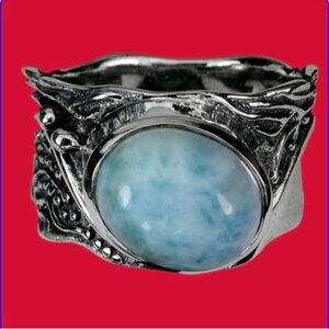 925 Sterling Silver Ring Sz 7 with Natural Larimar 11x9mm Gemstone